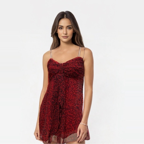 MICHAEL KORS Mini Dress Sexy NEW Size Small Black Red Sheer Overlay - Picture 1 of 16